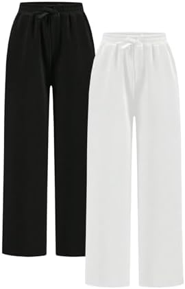 Floerns Girls 2 Pcs Elastic Waist Wide Leg Athletic Running Sweatpants