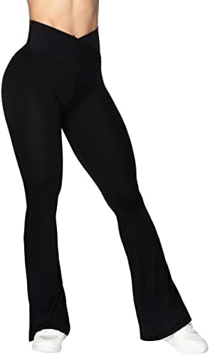 Sunzel Flare Leggings Crossover Yoga Pants Tummy Control High-Waisted Wide Leg