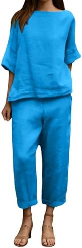 Summer Women 2 Piece Linen Set with Loose Pants