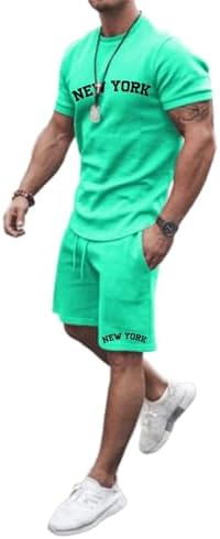 New York Mens 2-Piece Casual Outfit Set for Summer