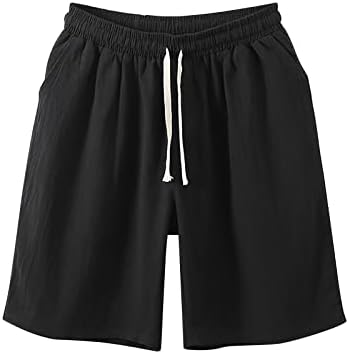 Mens Casual Cotton Linen Shorts Drawstring Elastic Waist Beach Shorts