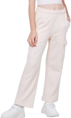 WULFUL Girls Wide Leg Fleece-Lined Cargo Sweatpants