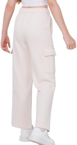 WULFUL Girls Wide Leg Fleece-Lined Cargo Sweatpants