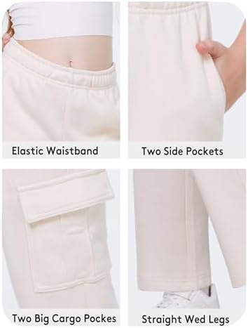 WULFUL Girls Wide Leg Fleece-Lined Cargo Sweatpants