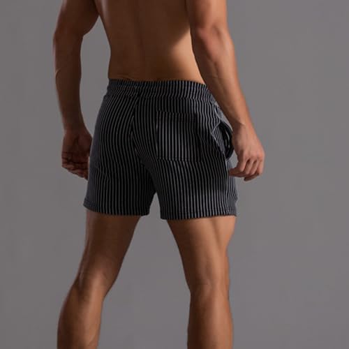 Mens Casual Stripe Elastic Waist Shorts