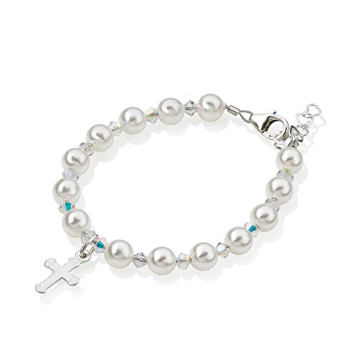 Baptism Bracelet for Baby Girls Engraved Cross Crystal Dream