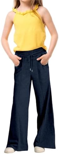 Cute comfy 10-12 year girls wide leg sweatpants with drawstring