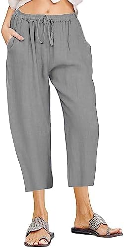 High-Waisted Linen Pants for Women with Pockets Summer Casual