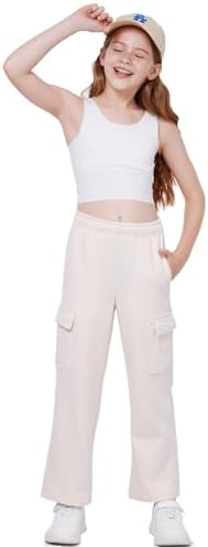 WULFUL Girls Wide Leg Fleece-Lined Cargo Sweatpants