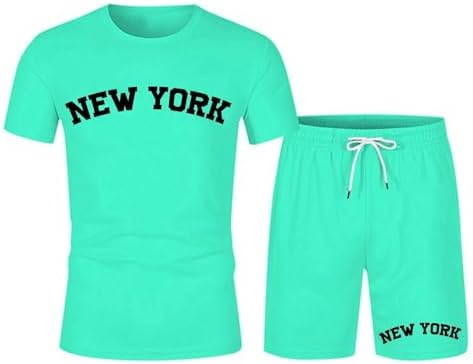 New York Mens 2-Piece Casual Outfit Set for Summer