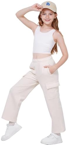 WULFUL Girls Wide Leg Fleece-Lined Cargo Sweatpants