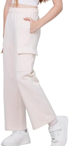 WULFUL Girls Wide Leg Fleece-Lined Cargo Sweatpants