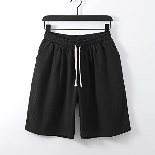 Mens Casual Cotton Linen Shorts Drawstring Elastic Waist Beach Shorts