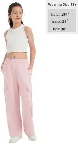 EXARUS Girls Cargo Wide Leg Sweatpants Elastic Waist