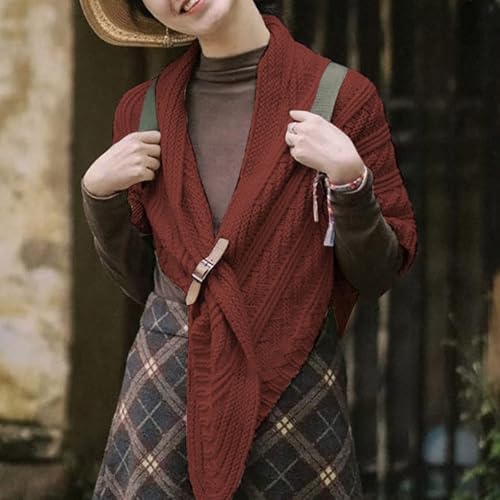 Knitted Shawl with Leather Buckle Womens Fashion Citizens AutumnWinter
