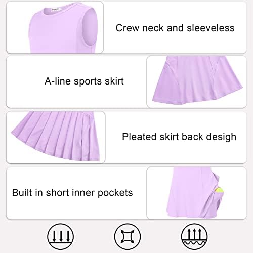 Girls Sleeveless Tennis Golf Sport Dress Set with Skirt and Shorts