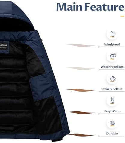 Mens Puffer Jacket - Waterproof Windproof Winter Parka for Skiing Camping