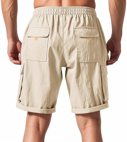 Xiaojmake Mens Cotton Linen Cargo Shorts
