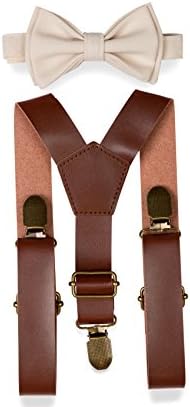 Armoniia Brown PU Leather Suspenders Bow Tie Combo