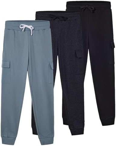 Real Essentials 3-Pack Girls Fleece Cargo Joggers Warm Functional Versatile