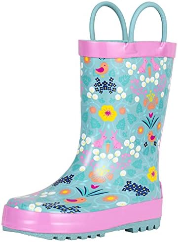 Landchief Toddler Rain Boots with Fun Patterns and Easy-On Handles