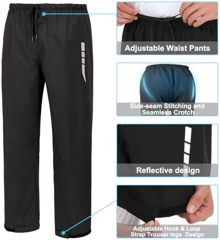 Packable Waterproof Reflective Rain Jacket and Pants for Men