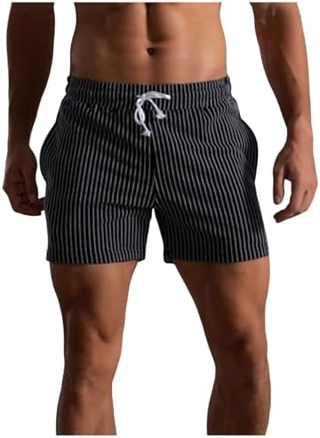 Mens Casual Stripe Elastic Waist Shorts