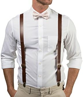 Armoniia Brown PU Leather Suspenders Bow Tie Combo