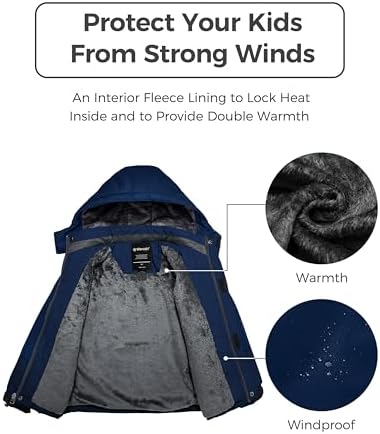Wantdo Boys Waterproof Ski Jacket - Fleece Layer Windproof and Warm