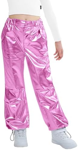 LOLANTA Girls Metallic Jogger Pants with Convertible Leg Opening