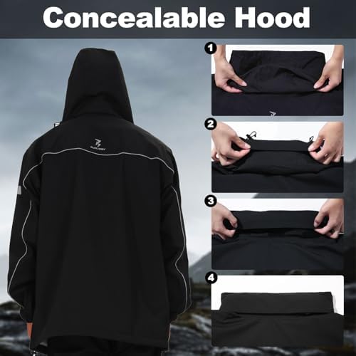Packable Waterproof Reflective Rain Jacket and Pants for Men