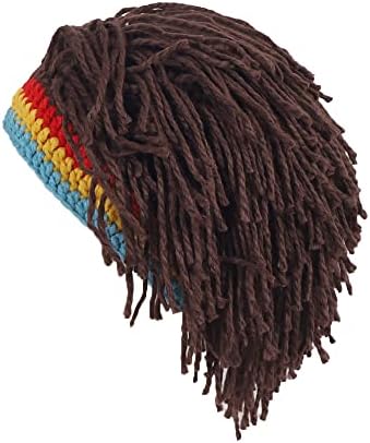 Men Knit Hat With Hair Funny Handmade Beanie for Halloween