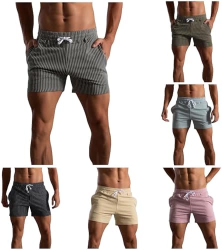Mens Casual Stripe Elastic Waist Shorts