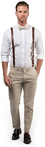 Armoniia Brown PU Leather Suspenders Bow Tie Combo