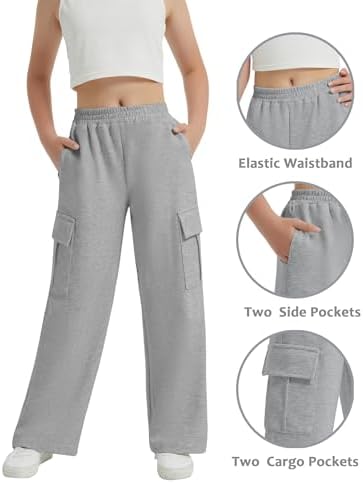 EXARUS Girls Cargo Wide Leg Sweatpants Elastic Waist