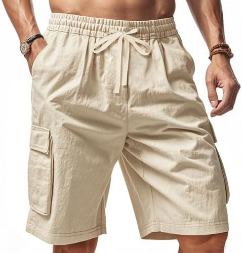 Xiaojmake Mens Cotton Linen Cargo Shorts