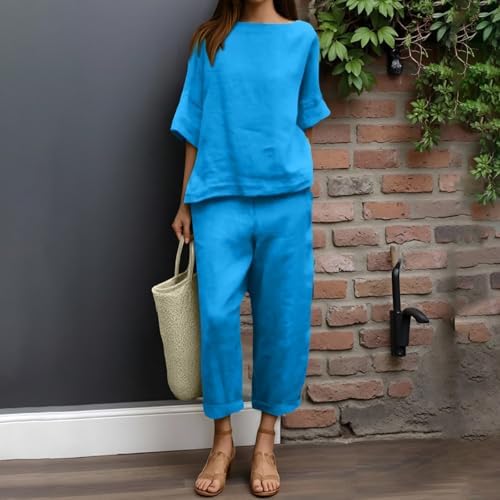 Summer Women 2 Piece Linen Set with Loose Pants