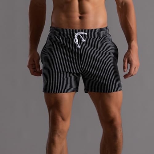 Mens Casual Stripe Elastic Waist Shorts