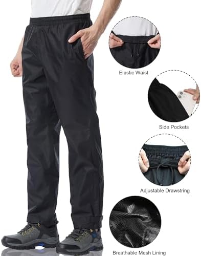 iCreek Mens Waterproof Rain Pants Block Out Wetness