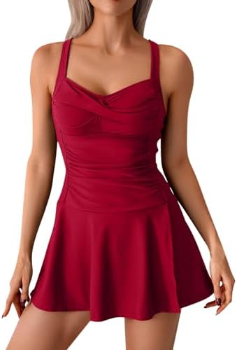 Adjustable Ruched Swimwear - Modest Womens Swimdress with One-Piece Debate