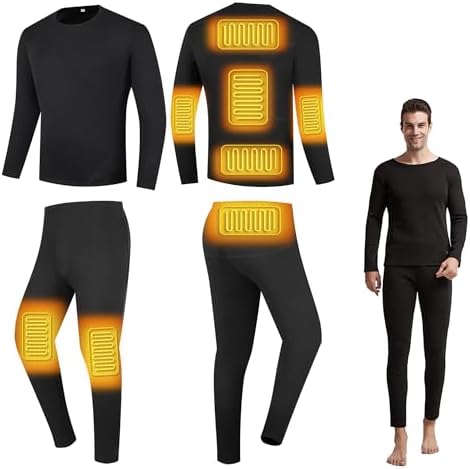 8 heating areas mens heated underwear set