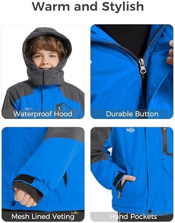 Wantdo Boys Waterproof Ski Jacket Fleece Snowboarding Jackets