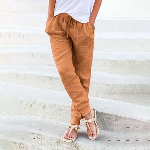 Casual Summer Trousers for Women - Lightweight Cotton Linen Blend