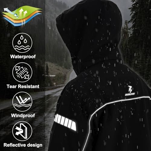 Packable Waterproof Reflective Rain Jacket and Pants for Men