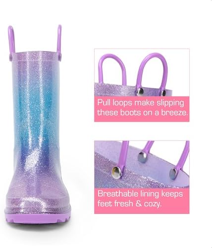 DREAM PAIRS Kids Rain Boots Glitter Boys Girls