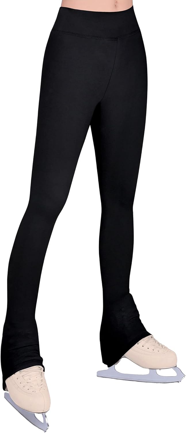 Girls Ice Skating Pants for Students - Black High Waist