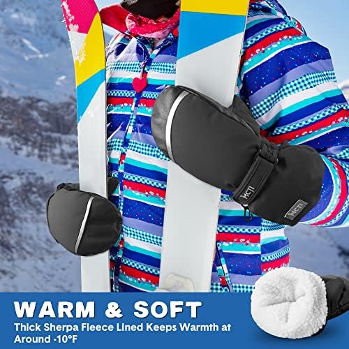 MCTi Kids Waterproof Ski Mittens with Sherpa Lining and String
