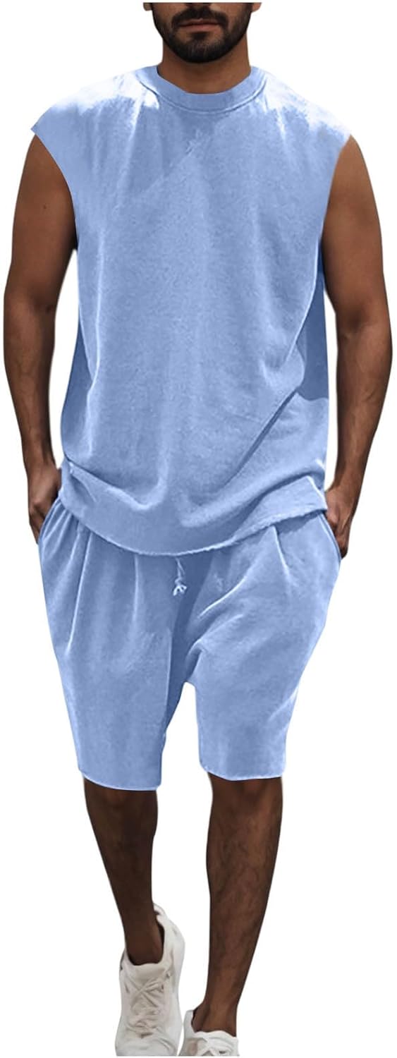 Cambkatl Mens Workout Tank Top Shorts Set
