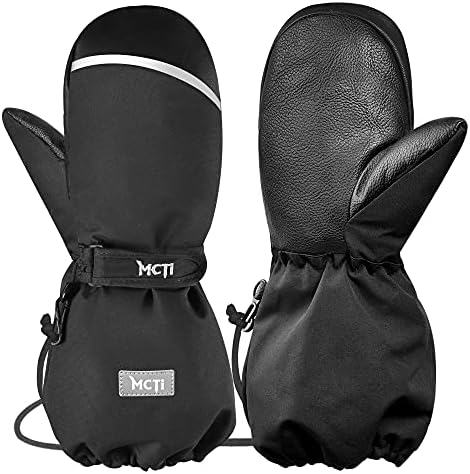 MCTi Kids Waterproof Ski Mittens with Sherpa Lining and String
