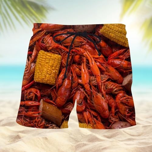 Plus Size Crawfish Print Beach Shorts mens quick dry